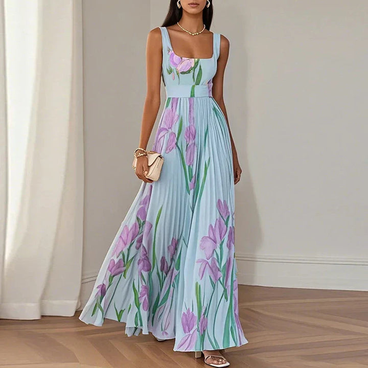 LYRA | Robe Maxi Florale Élégante avec Silhouette Plissée Flatteuse