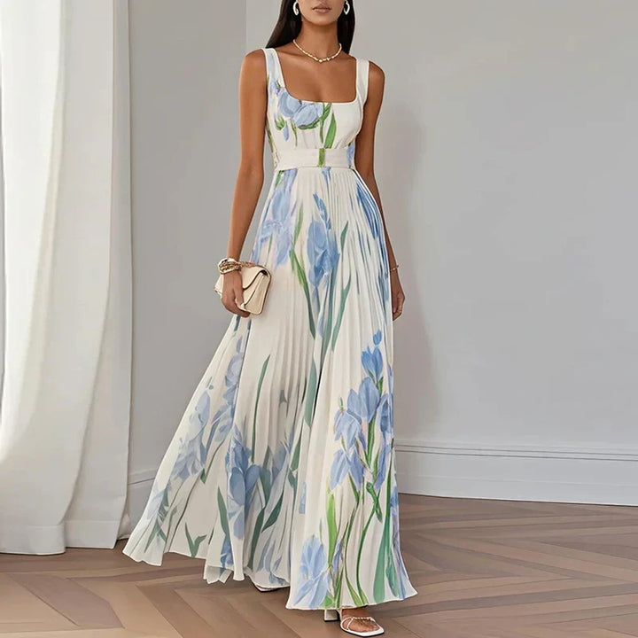 LYRA | Robe Maxi Florale Élégante avec Silhouette Plissée Flatteuse