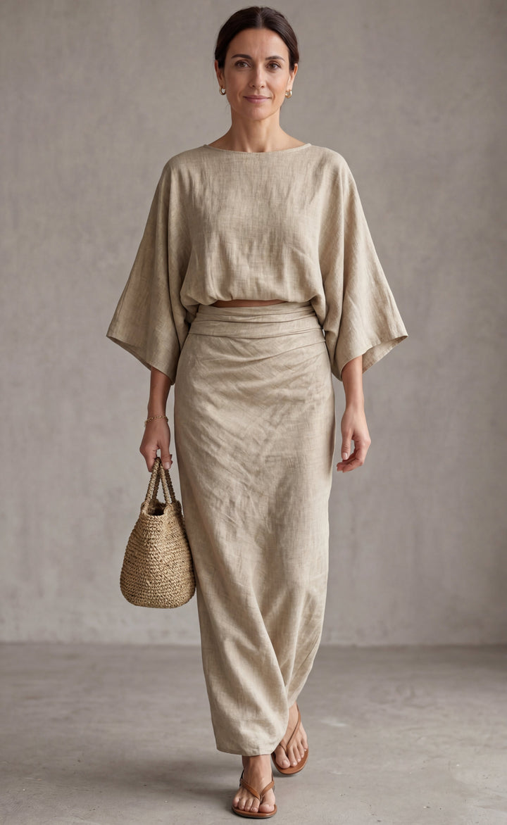 Ensemble en Lin Élégant avec Jupe Longue