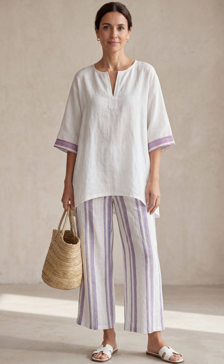 Allegra — T-Shirt Confortable et Pantalon en Bambou Rayé