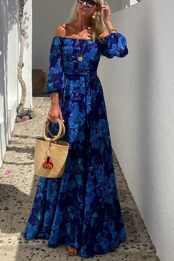 Luna™ | Robe Maxi Imprimée Fleurie à Manches Décolletées