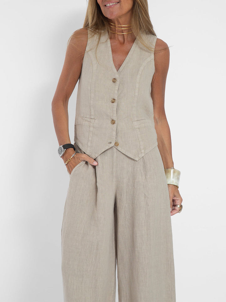 Aira – Ensemble élégant en deux pièces avec gilet et pantalons larges
