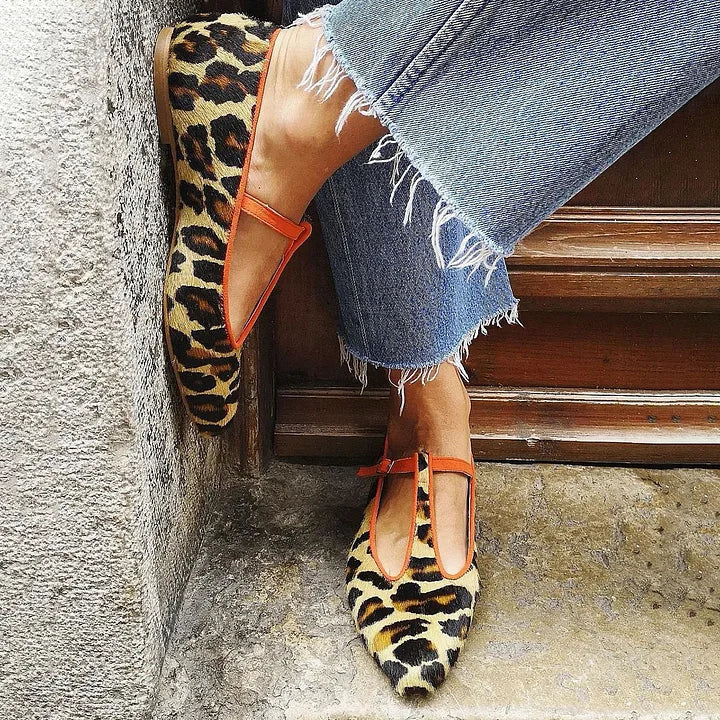 Saelira | Ballerines T-Strap Léopard