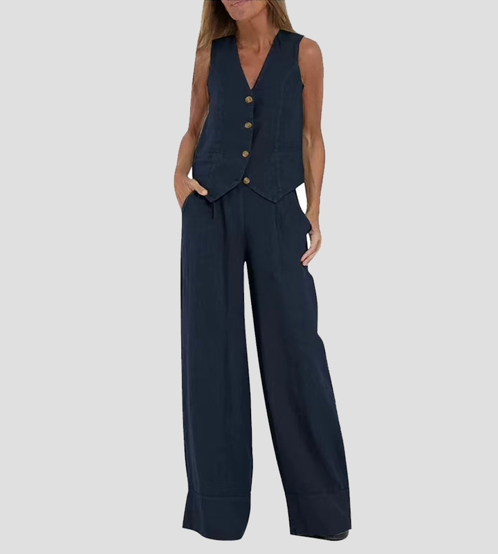 Aira – Ensemble élégant en deux pièces avec gilet et pantalons larges