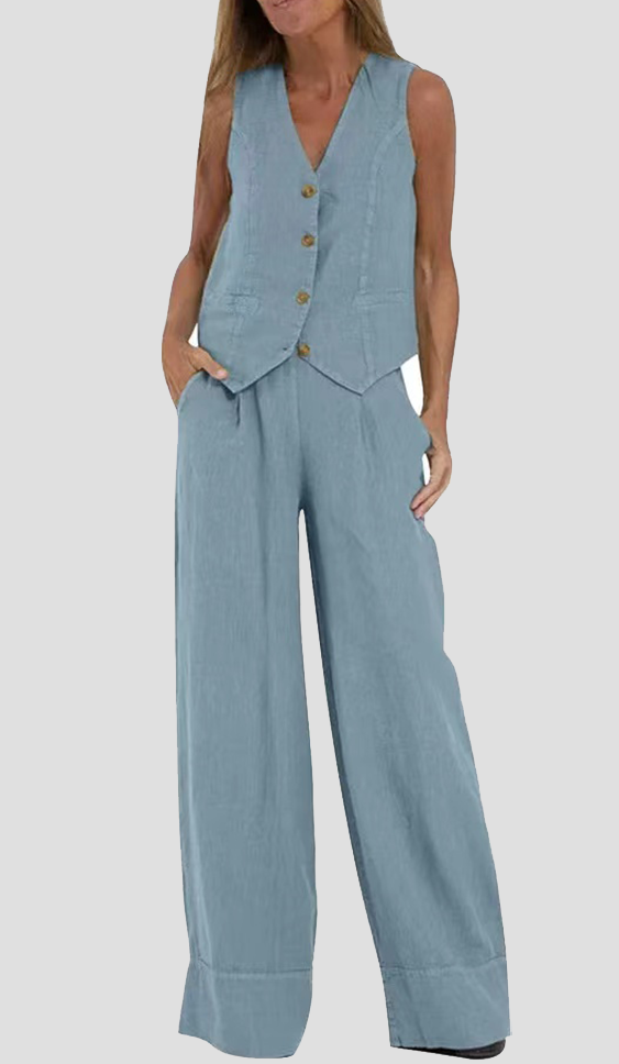 Aira – Ensemble élégant en deux pièces avec gilet et pantalons larges