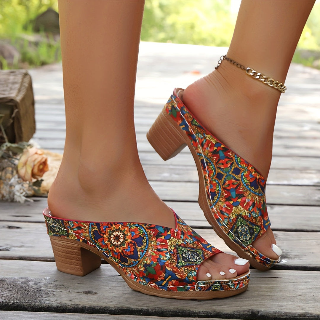 Sophia | Sandales à Talon Épais Floral