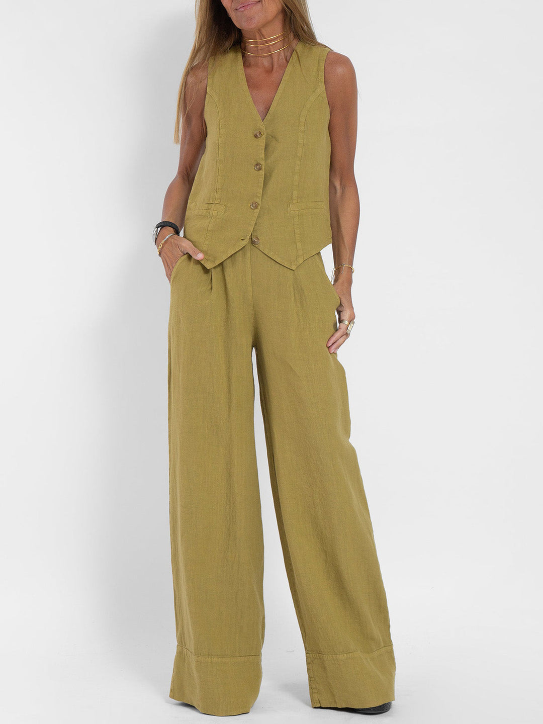 Aira – Ensemble élégant en deux pièces avec gilet et pantalons larges