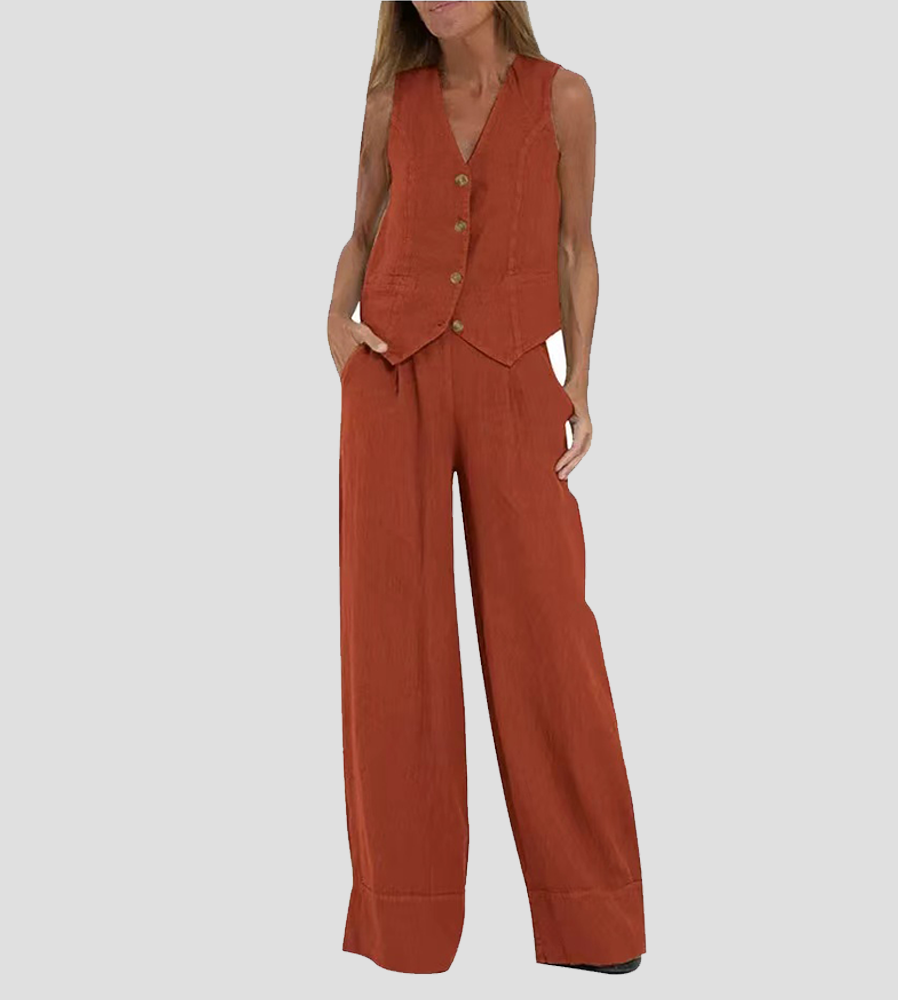 Aira – Ensemble élégant en deux pièces avec gilet et pantalons larges