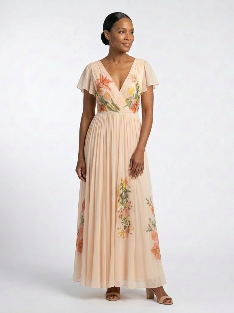 DELACROIX | Calista Pleated Floral Maxi Dress