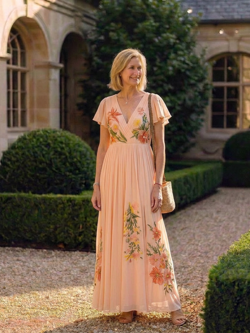 DELACROIX | Calista Pleated Floral Maxi Dress