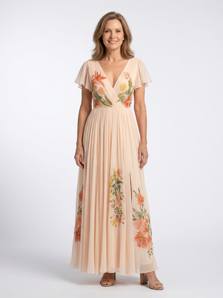 DELACROIX | Calista Pleated Floral Maxi Dress