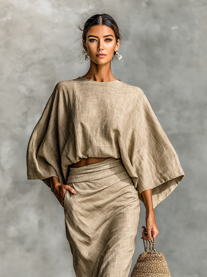 Ensemble en Lin Élégant avec Jupe Longue