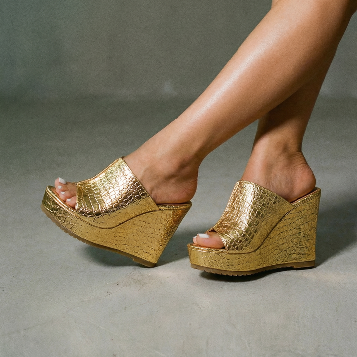 Elara | Sandales compensées Luxe Shine