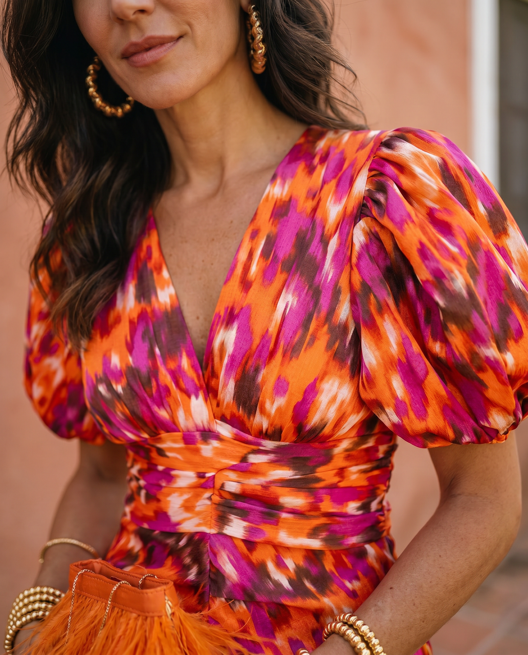 Carla | Robe Midi Imprimée avec Manches Bouffantes