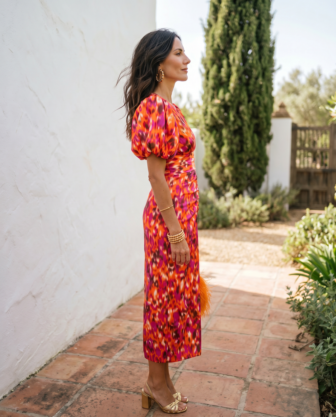 Carla | Robe Midi Imprimée avec Manches Bouffantes